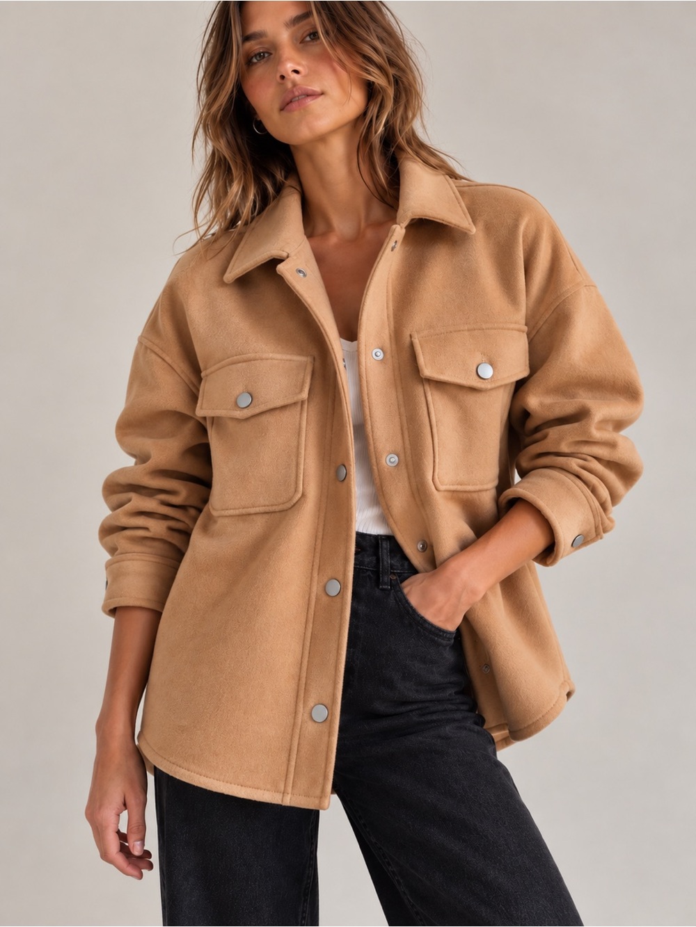 FREE PEOPLE We the Free Lola Shirt Jacket - Camel